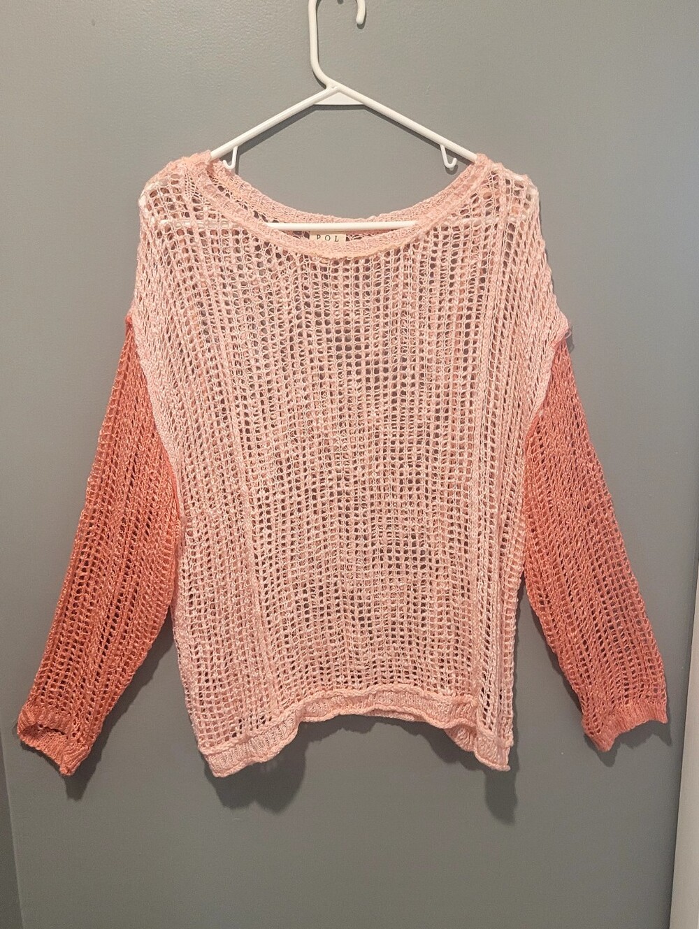 POL Boho Ombre Pink Crochet Knit Top S Fits Bigger